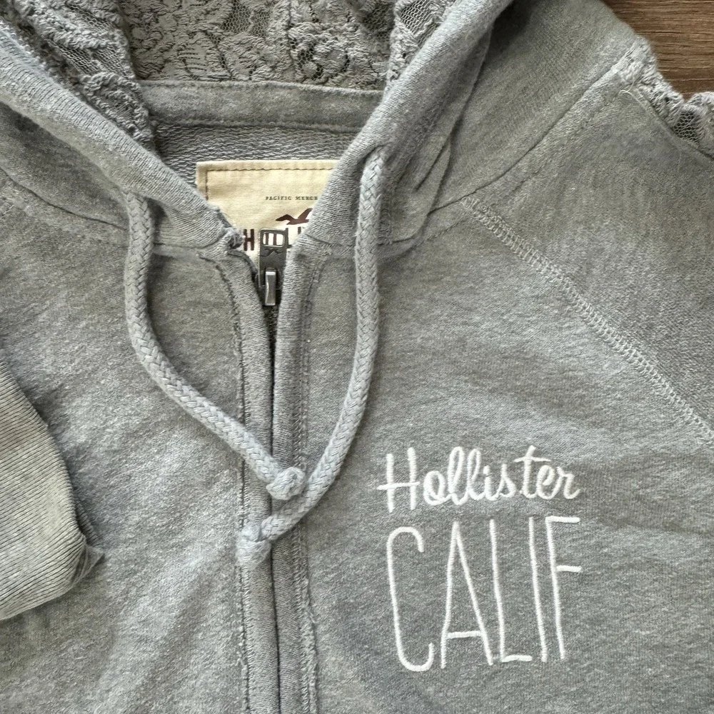 Y2K Style Hollister Full‎ Zip Grey Hooded Jacket Sz L Lace Bella Swan Core